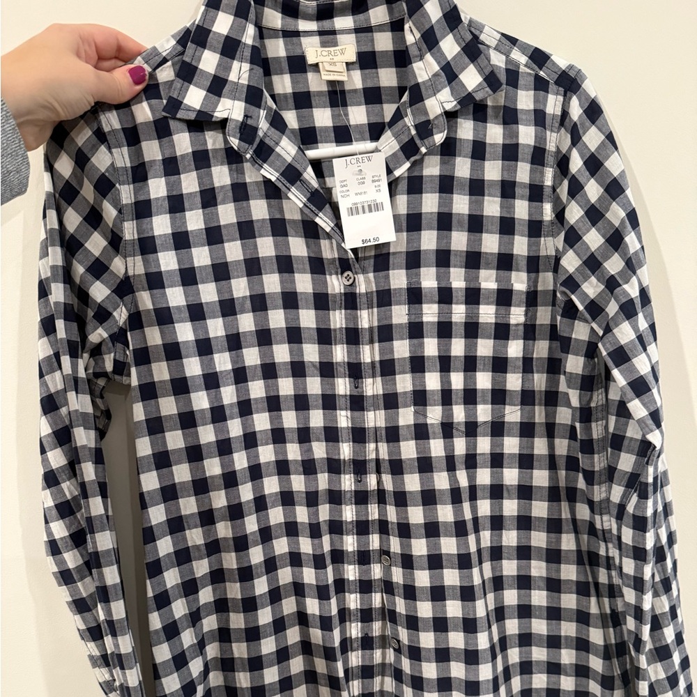 JCrew Button Shirt Navy and White Plaid NWT